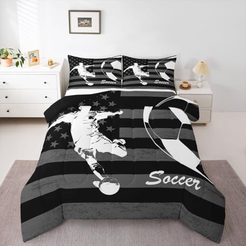 Image of Feelyou Soccer Comforter Set Twin Size 2 Pcs Kids Boys Girls