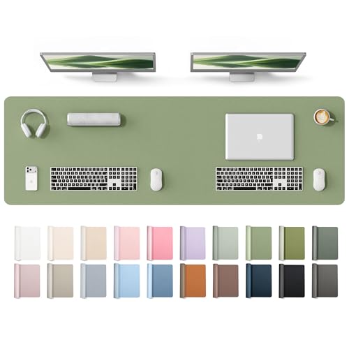 Image of YSAGi Leather Desk Protector, Office Mat, Large Mouse Mat, Non-Slip PU Leather Blotter, Laptop Desk Mat, Waterproof Writing Pad for Office and Home(Bamboo Green, 63 inch x 17.2 inch)