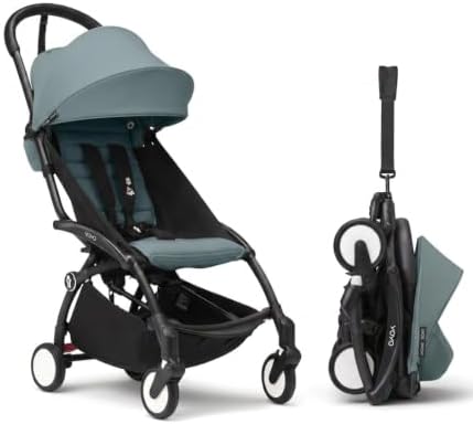 Stokke YOYO3 Stroller from 6 Months - Includes Black Frame/Aqua Seat Cushion + Canopy - Folds in & Out in a Flash - Light & Compact - Carry-On Compatible