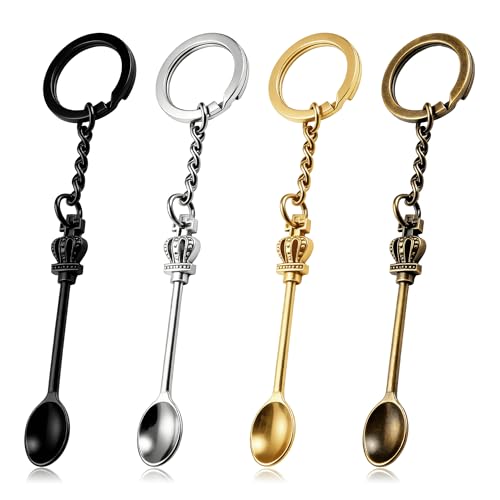 Demearly 8 Pack Small Measuring Tools Spoon Keychain with Split Key Rings Metal Mini Powder Spoons for Medicine Pill Bottle Craft Partty (Multicolor Tiny)