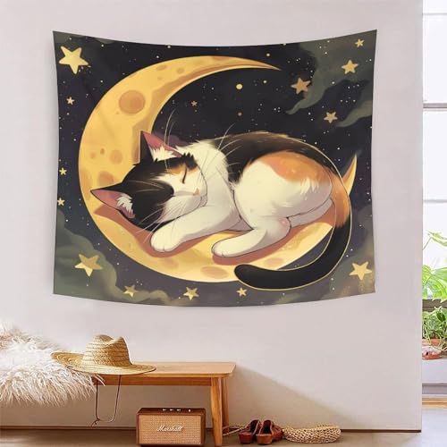 Tapisserie murale tissu chat 3D pour habiller un grand mur blanc