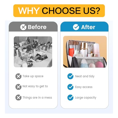 Doresty Makeup Bag, Multi-Purpose Large Capacity Oxford Cloth Standing Makeup Bag,Travel Makeup Organizer Portable, Large Capacity, Waterproof with Compartments (Black)3