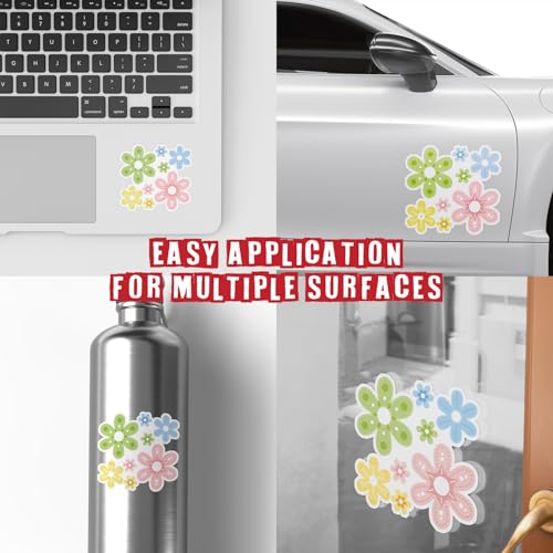 Image of Groovy Daisy Flower (Set of 3) Waterproof Vinyl Die-Cut Sticker 2 inch x 2.1 inch for Laptop Water Bottle Tumbler Phone Case Car Skateboard Wall Bumper Cute Retro Teens Adults Aesthetic Indoor Outdoor Adults