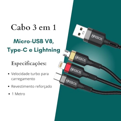 Cabo usb 3 em 1 Turbo reforçado em nylon compatível com Tablet Tab A7 A8 A9 S6 S7 S8 Active 3