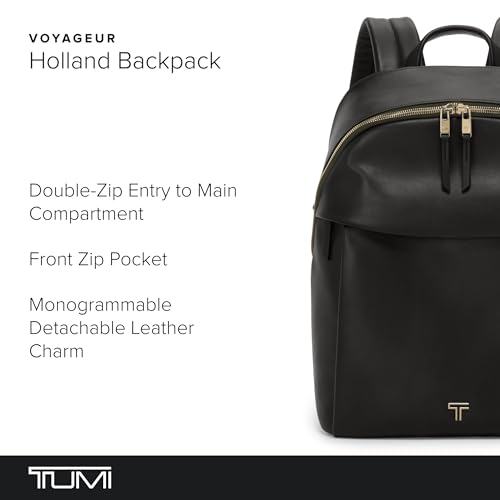 Image of TUMI - Voyageur Holland Backpack - Women's Leather Everyday & Travel Bag - Fits up to a 14 inch Laptop - 14.8 inch X 11.3 inch X 5.6 inch - Black, Gold Hardware
