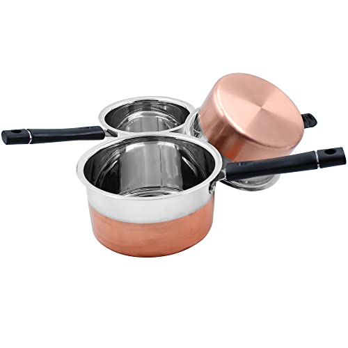 Image of Spillbox Stainless Steel Induction and Gas Compatible Heavy Base Sauce Pan| Tea Pan| Milk Pan| for Kitchen Utensils Cookware (Copper Bottom)