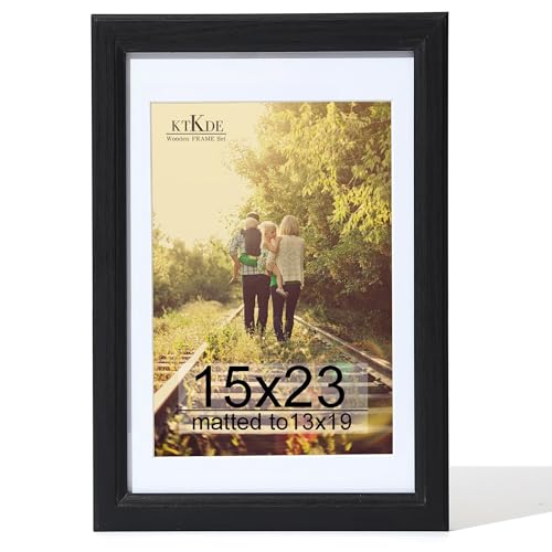 KTKDE 15x23 Picture Frame Poster Frame Display Pictures 13 x 19 with Mat or 15x23 Without Tempered Glass 23 by 15 Black Wooden Frame Wall Gallery Photo Frame best gift