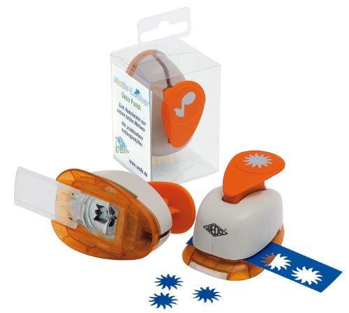 Wedo 168116 Motivlocher klein Sonne (mit praktischem Auffangbehälter, Ausstanzung 1,6 x 1,6 cm) grau / orange