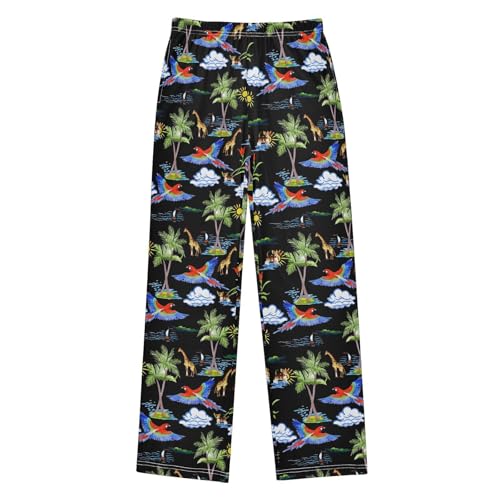 ZZXXB Tropical Giraffe Palm Tree Boys Long Pants Soft Trousers Elastic Waist Kids Lounge Bottoms with Pockets S-XL