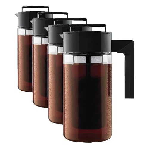 Image of Takeya Deluxe Cold Brew Coffee Maker-BPA-Free Tritan Pitcher with Airtight Leakproof Lid,Silicone Grip Handle, Fine-Mesh Filter-Shatter-Proof, Dishwasher Safe, Made in USA-1 Quart /Black (Pack of 4)
