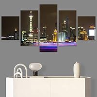 SIGNWIN 5 Panel Canvas Wall Art City Illuminations for Home Decorations Ready to Hang - 60