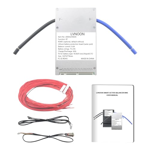 LVNOON LB06A Smart Active Balancer BMS Lithium Battery Protection Board for Li-ion NCM LFP LiFePo4 Battery Management System 7S 10S 12S 16S 20S 21S 24S 60A 48V 60V 72V with APP Control (7-24S, 60A)