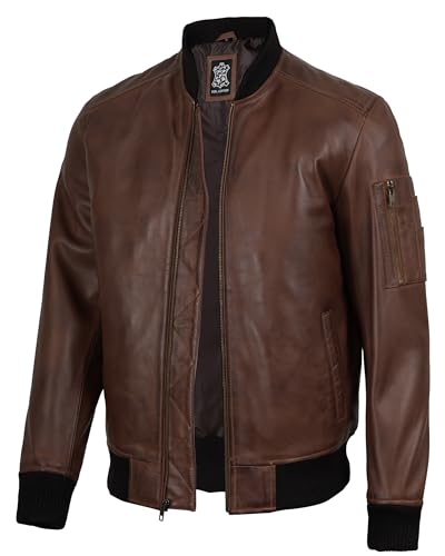 Image of Decrum Bomber Leather Jacket Men - Real Lambskin Casual Leather Jackets for Men with Zip Closure