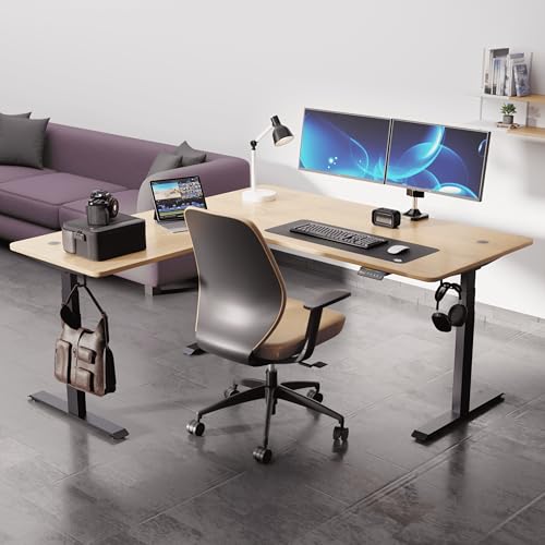 Image of Intellidesk Studio L Shaped Standing Desk Corner Electric Height Adjustable Standing Desk, Sit Stand Computer Workstation with 3-Stage Triple Motor System (Black+Black, 70(M) * 30 * 70(R) Inches)