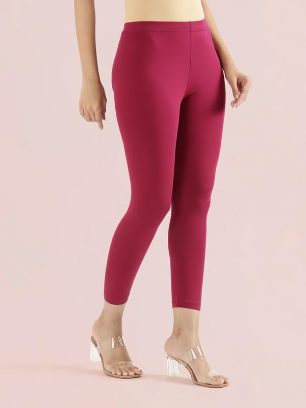 Image of GO COLORS Soft Cotton Stretch Cropped Leggings for Women | Breathable, Mid Rise, Dark Fuchsia