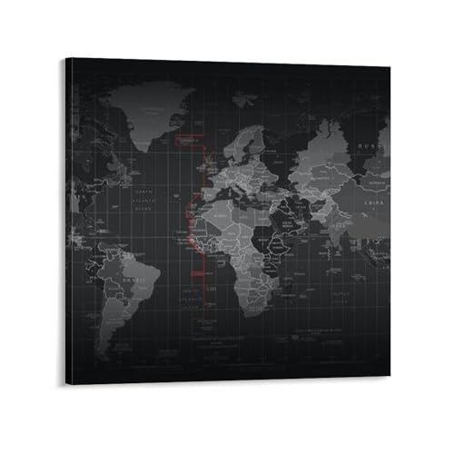 Toile murale abstraite carte du monde moderne cadre 60x60cm deco salon bureau
