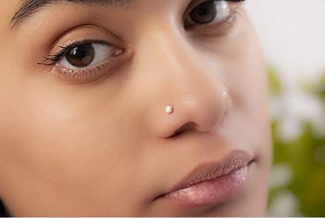 Miniatura 6 de Nose Stud Piercing 22 Gauge 14K Gold-Filled - Simple L-Shaped Nose Stud With White Opal - Unique Gold Nose Stud Pin - Handmade Body Jewelry for
