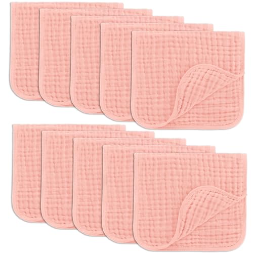 Image of Comfy Cubs Muslin Burp Cloths 20" x 10", Pack of 10 - Large, 6-Layer, Ultra Absorbent 100% Cotton for Baby Drool and Messes - Soft, Safe & Gentle Baby Burp Cloths for Boys & Girls - Lace