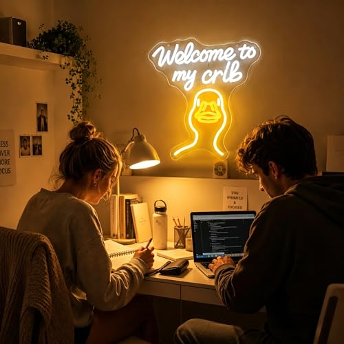 Image of Welcome To My Crib Neon Sign for Wall Decor Light Up Sign Duck Led Signs for Room Party Home Wall Decor USB Powered
