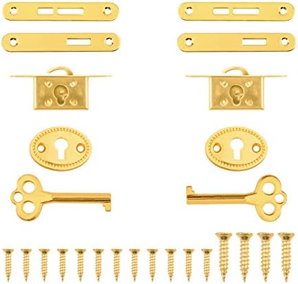 INCREWAY Antique Cabinet Locks, 2 Sets Exquisite Decorative Jewelry Box Lock with Keys Zinc Alloy Durable Small Locks for Furniture Cupboard(Gold)