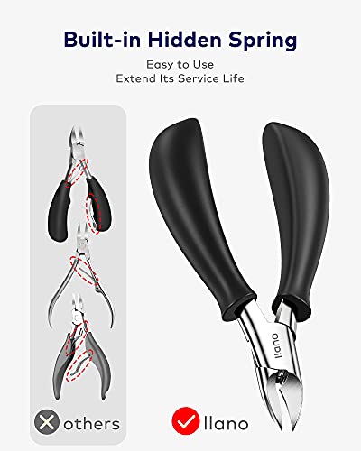 Professional Thick Toenail Clippers, Llano Upgraded Built-In Hidden Spring, Podiatrist Ingrown Toenail Nippers Washable Stainless Steel Curved, With Cuticle Pusher And Nail File For Men Women Seniors #TOP1