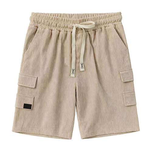 Image of Men's Casual Shorts Corduroy Elastic Waist Drawstring Summer Beach Short