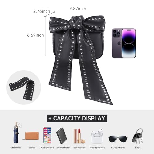 Studded Purse,Y2K Shoulder Bag for Women Bow Knot Crossbody Bags Trendy Clutch Purse Hobo Handbag 20254