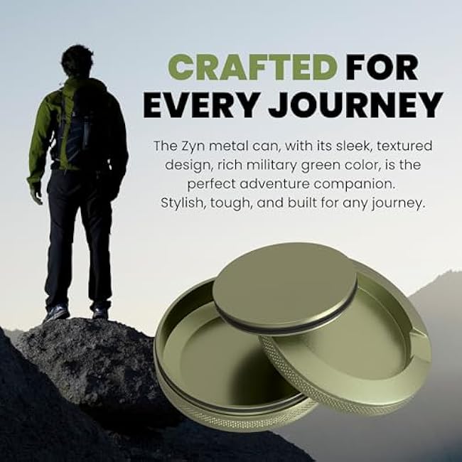 Premium Zyn Metal Can | Zyn Holder | Metal Zyn Container | Moisture & Odor Proof Container | Aluminum Zyn Can & Organizer | Dip Can | Zyn Tin | Zyn Gifts for Men | Plain, Military Green