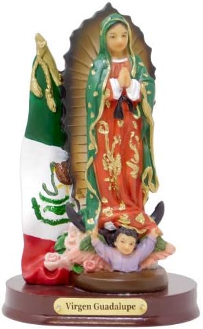 miSantuario Mini Virgen De Guadalupe Con Bandera 5", Nuestra Señora de Guadalupe Res in Estatua Figura #19996, Nuevo