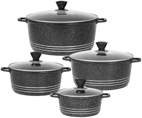 Bargain Shack Die Cast Stockpot Set -Aluminium 4Pcs Non Stick Coating Cooking Pot -Induction Stock Pot with Tempered Glass Lid with Steam Vent (20-24- 28-32 cm) (4 Pcs, Purple)