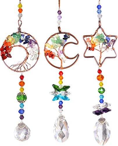3pcs Rainbow Chakra Crystal Suncatcher Windows Hanging Tree