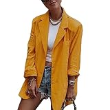 Likeu Damen Casual Button Blazer Open Front Langarm Arbeit Büro Jacken Blazer Mantel mit Schulterpolster, ingwer, 40