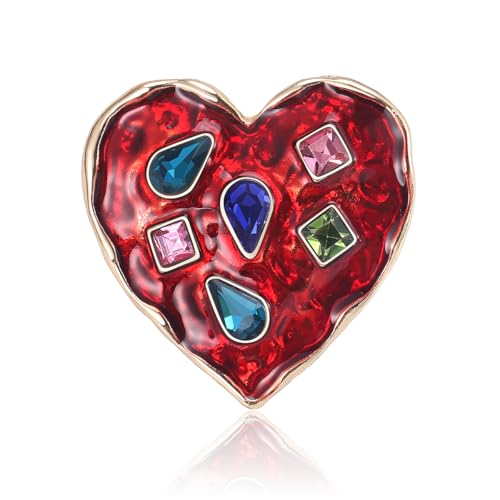 Image of Fashionable Rhinestone Enamel Love Brooch for Women Heart Brooch Dress Suit Pin Accessories Valentine's Day Gift