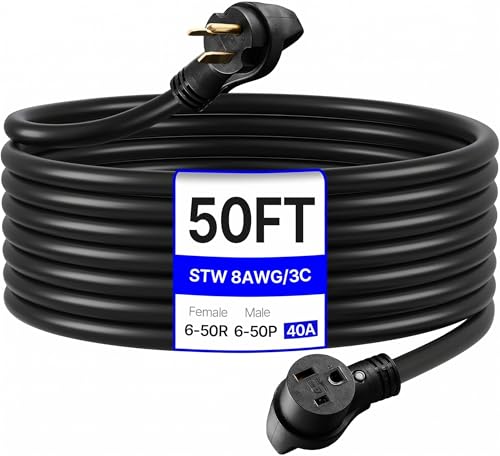 Image of VEVOR 40-Amp Generator Extension Cord 50FT, 8AWG 7500W Heavy Duty Power Cord, NEMA 6-50P to 6-50R STW Welder Cord, ETL Listed for Generator & Welder with Storage Bag