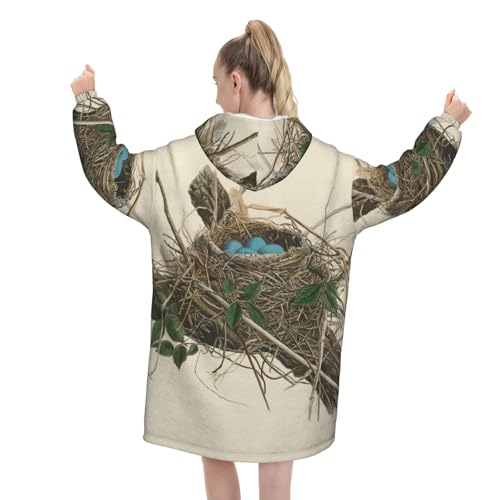 Couverture à capuche EdWal imprimé nid d'oiseaux : cadeau idéal femme - 3