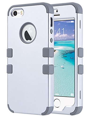 ULAK iPhone SE Case,iPhone 5S Case, Anti Slip Shock Resistance Protective Cover with Hybrid High Soft Silicone + Hard PC Case for Apple iPhone 5/5S/SE,Silver+Gray
