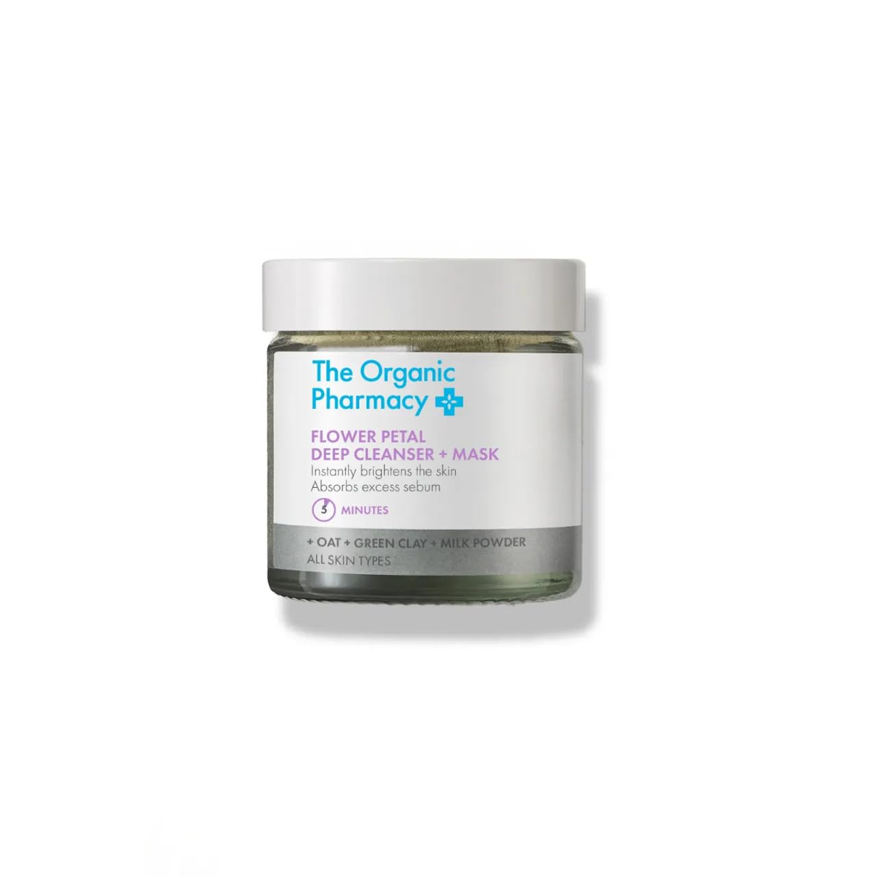 The Organic Pharmacy Flower Petal Deep Cleanser + Mask, 40 g - natychmiastowy efekt świecenia, z owsem, zieloną glinką, mlekiem w proszku, wszystkimi rodzajami skóry, organiczna 84%, naturalna 96%