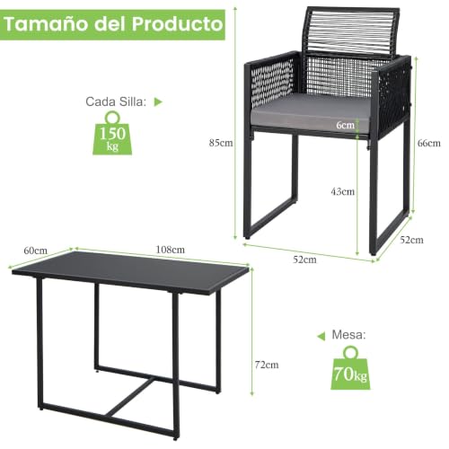 Conjunto de ratán PE con respaldo plegable y cojines extraíbles para patio 7