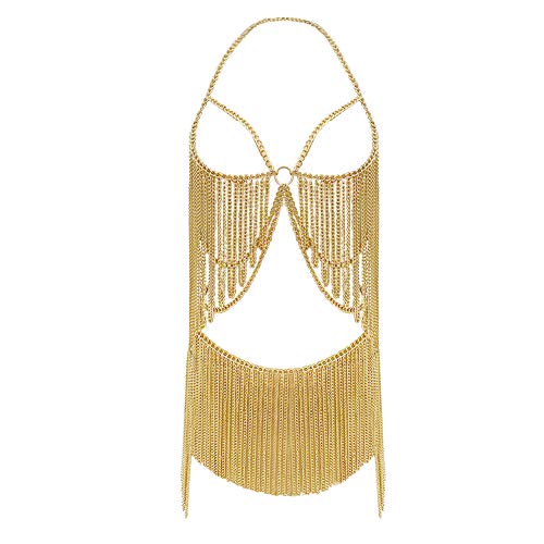 MineSign Boho Jewelry Women Metal Body Chain Set Indian Belly Chain Bikini Halloween Costume Party (Gold)