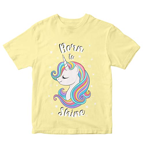 Image of Girls' T-Shirt Born to Shine Unicorn 100% Cotton Girl's T-Shirt Regular Fit