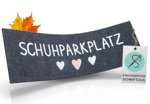 WELLMODA® Schuhparkplatz Fußmatte I genähter Schriftzug I Extra Robust I Waschmaschinen geeignet & rutschfest I Fussmatte für außen & innen I Fußabtreter 35x100 cm