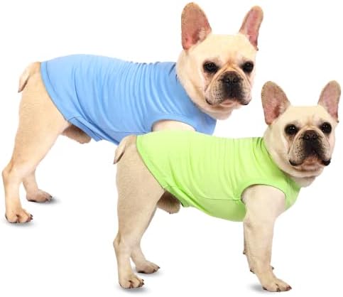 Sychien Dog Lightweight Shirt, Summer Cool Sun Shirts,Stretchy Medium Solid Dog T-Shirts,Soft Pet Sleeveless Blank Clothes,Breathable Costumes for Boy Girl Dogs,2 Pack,M Blue Green