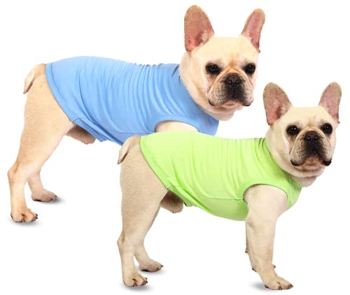Sychien Dog Lightweight Shirts,Solid Cool T-Shirt,Large Dog Shirt,Sleeveless Blank Clothes,Summer Costumes,2 Pack,L Blue Green #TOP16