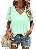 Womens Fashion Tops Short Sleeve V Neck T Shirts Cute Tees Mint Green L