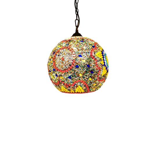 MYUYEE Turkish Moroccan Mosaic Plug In Swag Pendant Lamp Light Fixture Plugged Tiffany Chandelier For Hallway Aisle Porch Stairway Closet,8 Comfortable Anniversary (2-A)