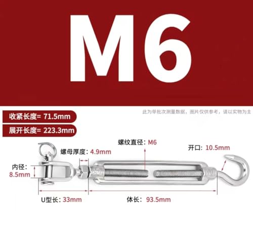 Tensor de cable de acero con gancho y gancho M6, acero inoxidable 304 miniatura 2