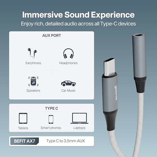 Image of Geonix Befit AX7 Type-C to 3.5mm AUX Female Converter /Adapter| MIC & Audio Support | Smart DAC Chip | Plug & Play | 13cm Cable, 1 Year Warranty (Cool Gray)