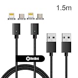 NetDot Gen3 USB2.0 Magnetic Charging & Data Transfer Cable with 1 iOS Connector and 1 Micro-USB Connector Compatible with Both Android Smartphone and iPhone - 5 Feet/2 Pack Black