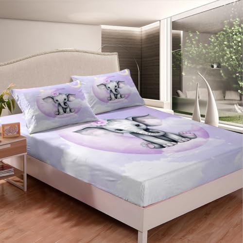 Parure de lit violette motif éléphant lune en polyester doux - 3