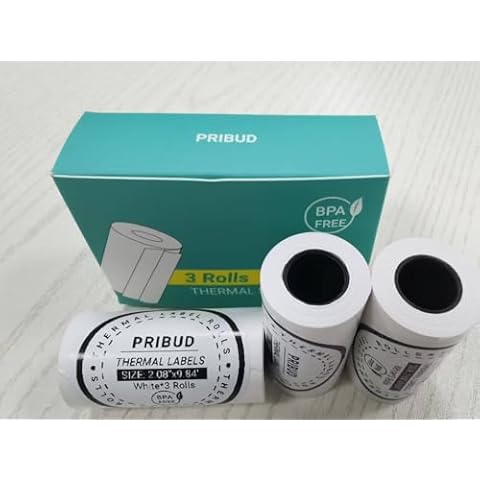 PRIBUD Label Maker Tape, Thermal Label Print Paper 2.24"×9.84", 3 Rolls, White Cover